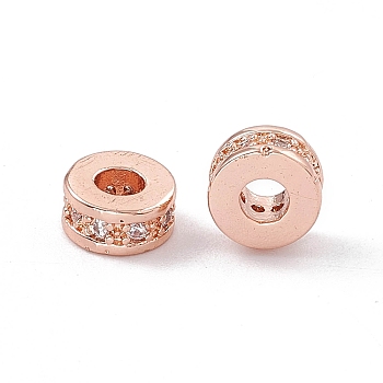 Brass Micro Pave Cubic Zirconia Beads, Column, Lead Free & Cadmium Free, Rose Gold, 7x3.5mm, Hole: 3mm