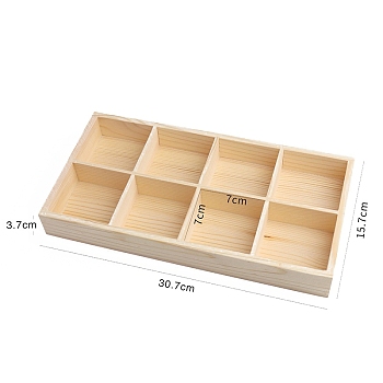 8 Grids Wooden Jewelry Display Tray for Earrings Rings Bracelets Storage, Rectangle, Wheat, 30.7x15.7x3.7cm