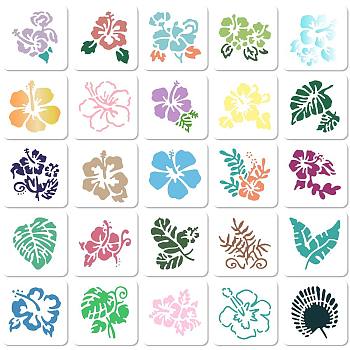 25Pcs 25 Styles PET Plastic Hollow Out Drawing Painting Stencils Templates, Flower, 100x100mm, 1pc/style