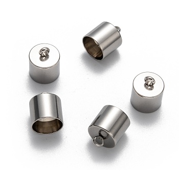 304 Stainless Steel Cord Ends, Column, Stainless Steel Color, 12~14x11mm, Hole: 3mm, Inner Diameter: 10mm