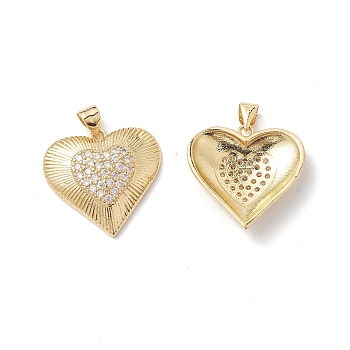 Rack Plating Brass Pendants, with Cubic Zirconia, Heart Charm, Cadmium Free & Lead Free, Long-Lasting Plated, Real 18K Gold Plated, 21x22x5mm, Hole: 5x3mm