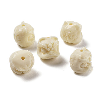 Opaque Acrylic Beads, Lion, Floral White, 13x13x12.5mm, Hole: 1.8mm