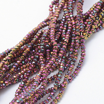 Electroplate Glass Beads Strands, Full Plated, Faceted, Rondelle, Multi-color Plated, 2.5x1.5mm, Hole: 0.5mm, about 189pcs/strand, 12.7 inch(31.5cm)