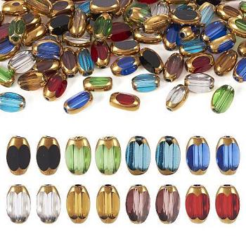 Pandahall 80Pcs 8 Colors Electroplate Glass Beads Strands, Edge Golden Plated, Oval, Mixed Color, 7x4.5x4mm, Hole: 0.8mm, 10Pcs/color