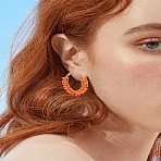 1 Pair Alloy Glass Seed Beads Hoop Earrings, Golden, Orange Red, 37.5x8x35.5mm(EJEW-LP0003-65G)