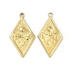 Ion Plating(IP) 304 Stainless Steel Pendants, Rhombus with Sun & Star Charm, Real 18K Gold Plated, 25.5x14x2mm, Hole: 1.6mm(X-STAS-L020-038G)