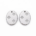 304 Stainless Steel Micro Pave Clear Cubic Zirconia Pendants, Cadmium Free & Nickel Free & Lead Free, Oval, Stainless Steel Color, 18x13x2mm, Hole: 1.4mm(STAS-N097-114P-NR)