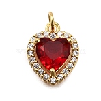 Brass Micro Pave Cubic Zirconia Pendants, Heart, Rack Plating, Long-Lasting Plated, Lead Free & Cadmium Free, with Jump Ring, Real 18K Gold Plated, 15x12x5.5mm, Hole: 3mm(KK-K401-09G)