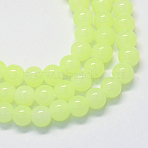 Baking Paint Imitation Jade Glass Round Bead Strands, Green Yellow, 8.5~9mm, Hole: 1.5mm, about 100~105pcs/strand, 31.8 inch(DGLA-Q021-8mm-21)