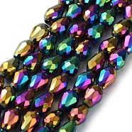 Electroplate Glass Bead Strands, Faceted, teardrop, Multi-color Plated, 12x8mm, Hole: 1mm, about 60pcs/strand, 27.5 inch(EGLA-R045-12x8mm-03)