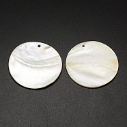 Flat Round Freshwater Shell Pendants, Creamy White, 44~46x3mm, Hole: 2mm(SHEL-M005-12)