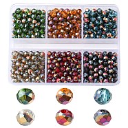 6 Strands 6 Colors Electroplated Transparent Glass Beads Strands, Half Rose Gold Plated, Faceted, Rondelle, Mixed Color, 4x3mm, Hole: 0.4mm, about 123~127pcs/strand, 16.5~16.9 inch(42~43cm), 1 strand/color(EGLA-YW0001-46)