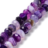 Natural Banded Agate/Striped Agate Beads Strands, Dyed & Heated, Faceted Rondelle, Purple, 8~8.5x5~5.5mm, Hole: 1mm, about 72pcs/strand, 15.24~15.35''(38.7~39cm)(G-E605-A02-02D)