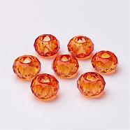 Glass European Beads, Large Hole Beads, No Metal Core, Rondelle, Dark Orange, 14x8mm, Hole: 5mm(GDA007-60)