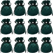 Velvet Jewelry Bags with Drawstring & Plastic Imitation Pearl, Velvet Cloth Gift Pouches, Dark Green, 13.2x14x0.4cm(TP-NB0001-20B)