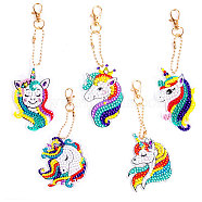 SUNNYCLUE DIY 5Pcs Unicorn Diamond Painting Keychain Kits, with Resin Rhinestones, Pen, Tray Plate and Glue Clay, Ball Chain Keychain and Swivel Clasp, Colorful, 1 Set(DIY-SC0016-86)