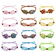 12Pcs Adjustable Braided Nylon Cord Macrame Pouch Bracelet Making, Interchangeable 2 Stones, with Natural Wood Beads, Mixed Color, Inner Diameter:  1-7/8~3-1/4 inch(4.7~8.4cm)(AJEW-SW00010-05)