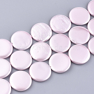 Shell Pearl Beads Strands, Spray Painted, Flat Round, Pink, 20x3mm, Hole: 1mm, about 20pcs/strand, 15.9 inch(SSHEL-T007-22D)