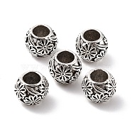 Tibetan Style Alloy Beads, Large Hole Beads, Round, Antique Silver, 9.5x8mm, Hole: 4.9mm(PALLOY-C154-31AS)