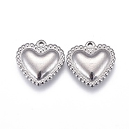 304 Stainless Steel Charms, Heart, Stainless Steel Color, 14.5x15x4mm, Hole: 1.2mm(STAS-F249-34P)