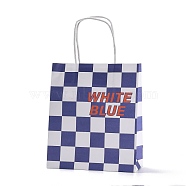 Plaid Paper Bags, with Handle, for Gift Bags and Shopping Bags, Rectangle, Dark Slate Blue, 18.2x8x20.9cm(CARB-Z002-01A-01)