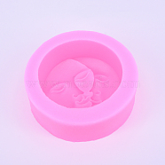 Round with Moon Face Food Grade Silicone Molds, Fondant Molds, For DIY Cake Decoration, Chocolate, Candy, Soap Making, Hot Pink, 80x26mm, Inner Diameter: 63mm(SIL-WH0002-11)