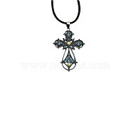 Cross Zinc Alloy Pendant Necklace, with Rhinestone, Denim Blue, 19.69 inch(50cm)(VJ0126-04)