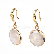 Plated Natural Baroque Pearl Keshi Pearl Beads Dangle Earrings, with Brass Finding, Flat Round, Golden, 30mm(EJEW-JE02788)