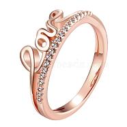 Word Love Real Rose Gold Plated Brass Cubic Zirconia Rings for Women, US Size 8(18.1mm)(RJEW-BB05427-8RG)