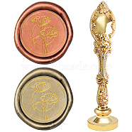 DIY Scrapbook, Brass Wax Seal Stamp and Alloy Handles, Flower Pattern, 103mm, Stamps: 2.5x1.45cm(AJEW-WH0128-05G)
