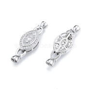 Brass Fold Over Clasps, with Crystal Rhinestone Findings, Horse Eye, Real Platinum Plated, Clasp: 12x7x5.5mm, Inner Diameter: 3.8x1.2mm, Eye: 20.5x12.5x7.5mm.(KK-A165-03P)