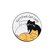 Cat Black Alloy Brooches, Enamel Pins for Women, Round, 30mm(PW-WGF2401-01)