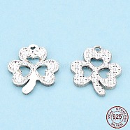 925 Sterling Silver Charms, Clover, Silver, 13.5x12.5x1.5mm, Hole: 1mm(STER-T006-09)