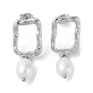 304 Stainless Steel Plastic Bead Stud Earrings, Rectangle, Stainless Steel Color, 34.5x13.3mm(EJEW-S227-03P)