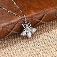 304 Stainless Steel & Plastic Pearl Bees Pendant Cable Chain Necklaces, Ion Plating(IP), Stainless Steel Color, 15.94 inch(40.5cm)(NJEW-U023-03P)