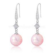 Pearl Earrings with Cubic Zirconia White Freshwater Shell Pearl Dangle Hook Earrings Stud Round Ball Drop Hoop Earrings Brass Jewelry Gift for Women, Pink, 42.5x12mm, Pin: 0.8mm(JE1097B)
