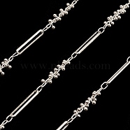 Brass Oval & Round Beaded  Link Chains, Unwelded, with Spool, Silver, 19x3x3mm, 15x2.5x1mm(CHC-M025-40S)