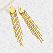 Stainless Steel Teardrop Tassel Earrings for Women, Real 18K Gold Plated, 91x12mm(OQ6792)