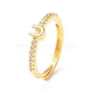 Clear Cubic Zirconia Initial Letter Adjustable Ring, Golden Brass Jewelry for Women, Letter.U, Inner Diameter: 18mm(RJEW-C052-01G-U)