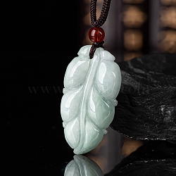 Natural Jadeite Carved Leaf Pendant Necklaces, Adjustable Nylon Cord Slider Necklaces, 28.50 inch(72.4cm)(NJEW-F321-02)