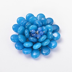 Dyed Jade Cabochons, with Platinum Color Metal Findings, Flower, Cornflower Blue, 66x24mm(G-N0035-10)