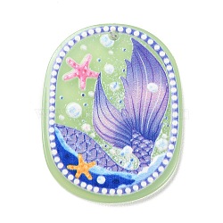 Acrylic Pendants, Oval with Ocean Theme Pattern, Light Green, 39.5x30.5x2mm, Hole: 2mm(MACR-C019-01C)