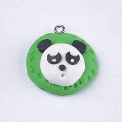Handmade Polymer Clay Pendants, with Iron Findings, Panda, Platinum, White, 27x24.5x13.5mm, Hole: 1.5mm(CLAY-S093-13)