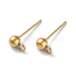 Ion Plating(IP) 304 Stainless Steel Stud Earring Findings, with Open Loop, Round, Real 18K Gold Plated, 16x4mm, Hole: 1.8mm, Pin: 0.7mm(STAS-M323-01A-G)