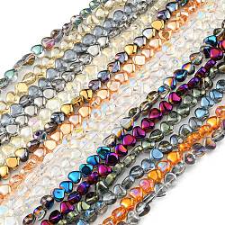 Electroplate Glass Beads Strands, Heart, Mixed Style, Mixed Color, 5.5x6x4mm, Hole: 0.9mm, about 110pcs/strand, 23.23 inch(59cm)(EGLA-G037-09A)