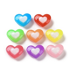 Two Tone Opaque Acrylic Beads, Imitation Jelly, Heart, Mixed Color, 13x17x10mm, Hole: 2.8mm(X-SACR-I005-05C)