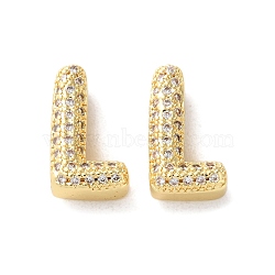 Rack Plating Brass Micro Pave Cubic Zirconia Slide Charms, Long-Lasting Plated, Lead Free & Cadmium Free, Real 18K Gold Plated, Letter, Letter L, 14x8x5mm, Hole: 10.4x1.7mm(KK-C084-34G-L)