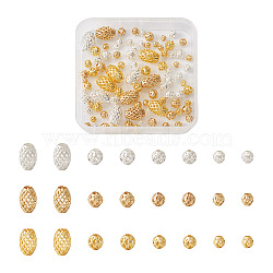 105Pcs 12 Styles Brass Hollow Beads, Long-Lasting Plated, Round & Oval, Mixed Color, 4~6mm(KK-KS0001-27)