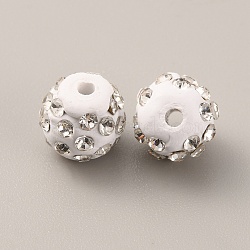 Polymer Clay Rhinestone Beads, Pave Disco Ball Beads, Round, Crystal, 9.5mm, Hole: 1.8mm(RB-WH0008-01B)