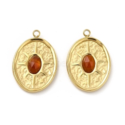 Natural Carnelian Pendants, Faceted Oval Charms, with PVD Vacuum Plating Real 18K Gold Plated 201 Stainless Steel Findings, 20.5x14x3mm, Hole: 1.5mm(STAS-J401-VC676)